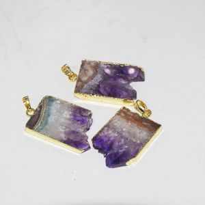 Colliers pendants Slice Natural Geode Druzy Amethystes Stone Point Femme 2023 Rectangle de quartz en cristal violet à dalle brute pour collier pour collier