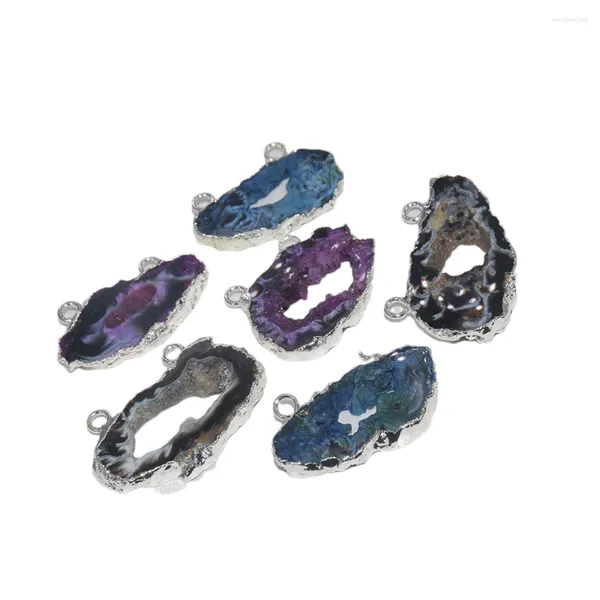 Collares con colgantes, rebanada Natural, geoda, Druzy, conector de piedra, hembra, 2023, plano, grande, azul, rosa, agujero negro, ágata, accesorios para mujer, 5 piezas