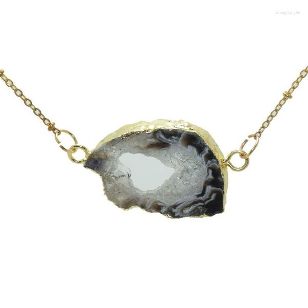 Collares colgantes Rebanada natural Geoda Druzy Collar de piedra para mujeres 2022 Ágatas planas crudas Conector de piedras de chapado en oro irregular