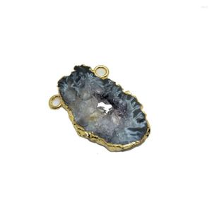 Pendentif Colliers Tranche naturelle Geode Stone Druzy pour femmes Bijoux Fabrication 2022 Gold Bezel Dalle Stripe avec trou Connecteur aléatoire Femelle