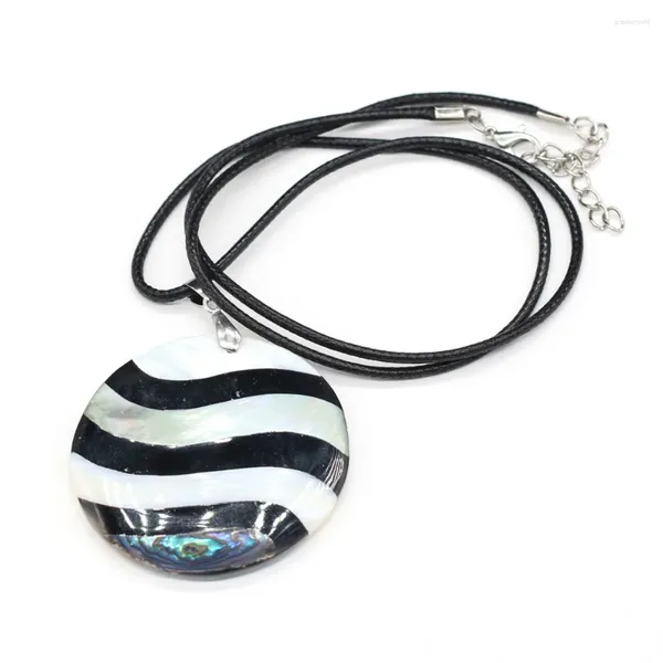 Pendentif Colliers Épissage Naturel Stripe Shell Collier Charmes Ronds Pour Femmes Hommes Bijoux Cadeau À La Mode