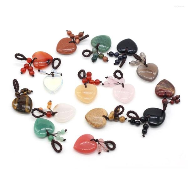 Collares pendientes Piedra natural Ágata Jade Ópalo Llavero Encantos Colgantes en forma de corazón Para mujer Satchel Dulce Suerte Llavero Regalo de la joyería