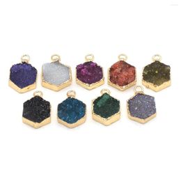 Hanger kettingen Natuurlijke stenen agataten Hangers Multicolor Gold Poled Druzy voor sieraden maken DIY Women Earring Accessoire