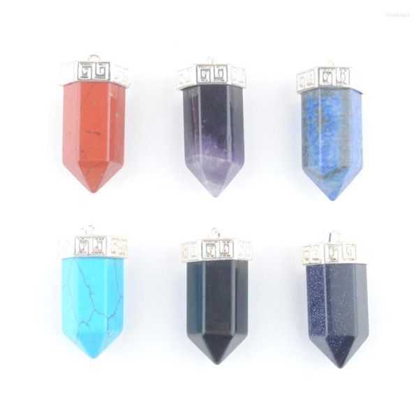 Collares colgantes Piedra Natural Amatistas Ópalo Ágatas Colgantes Punto Hexagonal Péndulo Columna Reiki Curación Chakra 1 UNIDS QBN473