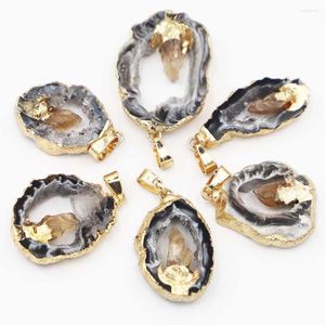 Pendentif Colliers Pierre Naturelle Agate Noire Druzy Topaze Collier Irrégulier Quartz Cristal DIY Fabrication de Bijoux Accessoire 4 Pcs