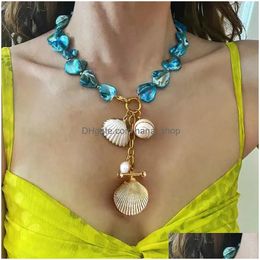 Collares colgantes Piedra natural Azul Turquesa Con cuentas Perla de agua dulce Mtilayer Wrap Trenzado Joyería hecha a mano Venta al por mayor Entrega de gota DHQYB