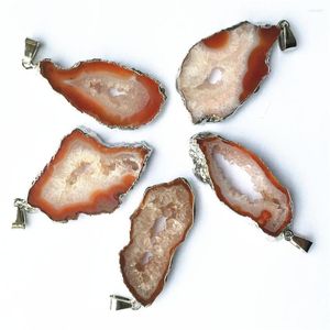 Hanger kettingen natuursteen Braziliaanse geëlektroplateerde randende plak open oranje rode agataties geode drusy druzys ketting sieraden maken 5 stks