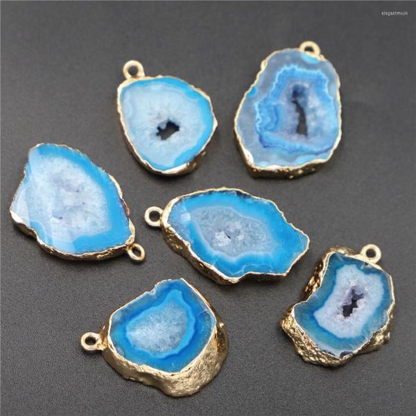 Pendentif Colliers Pierre Naturelle Brésilien Électrolytique Bordée Tranche Ouverte Agates Bleues Géode Drusy Druzys Pendentifs Pour Collier Fabrication De Bijoux