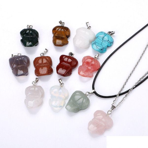 Pendentif Colliers Pierre Naturelle Sculpté Grenouille Collier Opale Oeil De Tigre Rose Cristal De Quartz Chakra Reiki Guérison Pour Les Femmes Bijoux Drop Dhucf