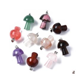 Pendentif Colliers Pierre Naturelle Sculpture Forme De Champignon Reiki Guérison Cristal Oeil De Tigre Rose Quartz Améthyste Agate Aventurines Collier Dhsa2