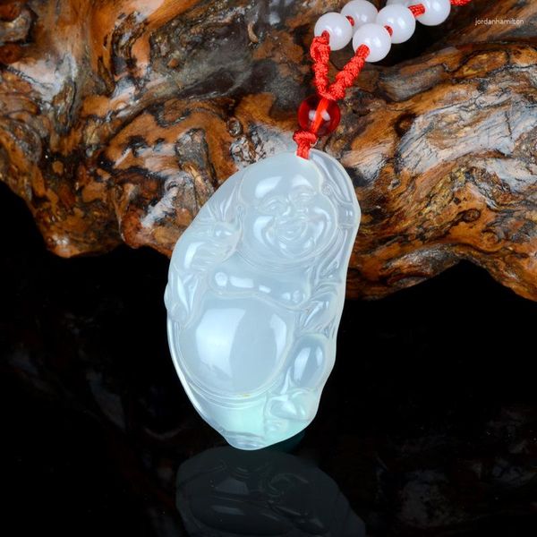 Colliers pendants Chalcédoine en pierre naturelle souriant Bouddha Maitreya Happy