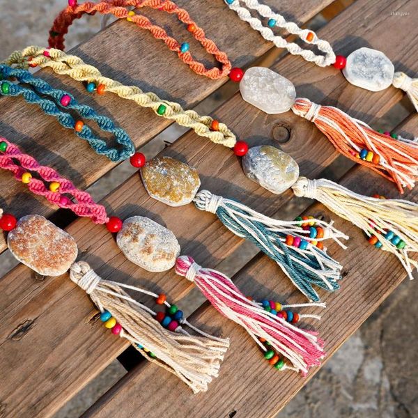 Collares pendientes Gargantilla de piedra natural para mujer Boho hecho a mano trenzado colorido cuentas moda Collier Femme accesorios de joyería