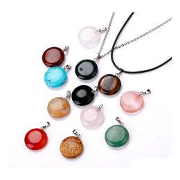 Collane con ciondolo Collana con cerchio in pietra naturale Opale Occhio di tigre Cristallo di quarzo rosa Chakra Reiki Healing Pendum Drop Delivery Jewelr Dhbtr