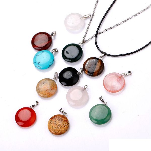 Pendentif Colliers Pierre Naturelle Cercle Collier Opale Oeil De Tigre Rose Quartz Cristal Chakra Reiki Guérison Pendum Drop Delivery Jewelr Dhi6K