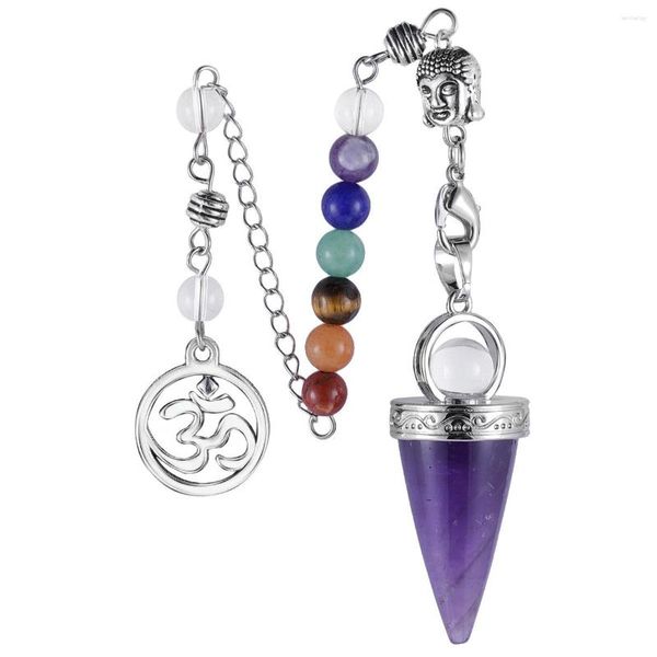 Collares pendientes Péndulos de cono de piedra natural Cristal de Reiki 7 Cadena de chakras Péndulo de Buda 3D para péndulo de radiestesia Péndulo de radiestesia