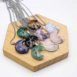 Pendentif Colliers Pierre Naturelle Croissant De Lune Collier En Cristal Oeil De Tigre Améthystes Quartz Rose Noir Obsidienne Opale Corde Wrap Hommes