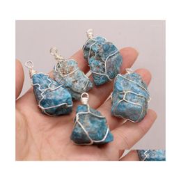 Hanger kettingen natuursteen kristal knop irregar blauw sier draad ambachtelijke sieraden makendiy charm ketting oorbel accessoires drop d dh3qp