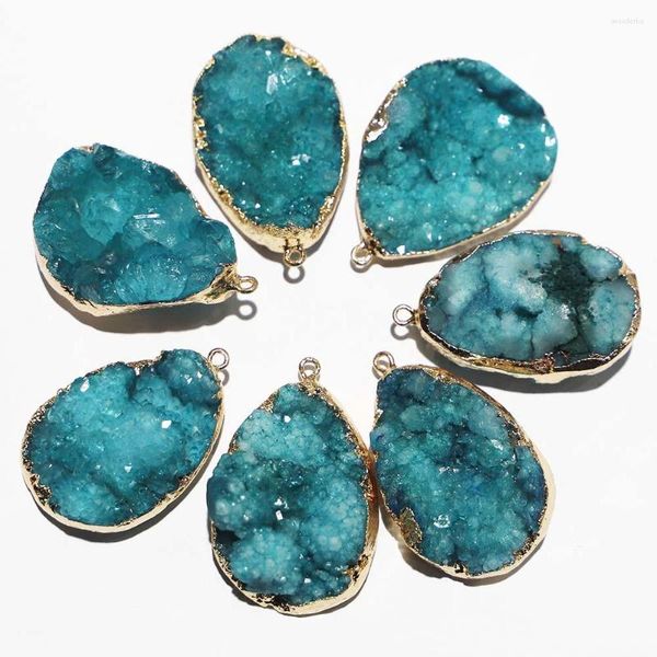 Pendentif Colliers Pierre Naturelle Cristal Druse Dent Agate Bleu Clair Minéral Guérison Collier Charme DIY Bijoux Accessoires En Gros 6 Pcs