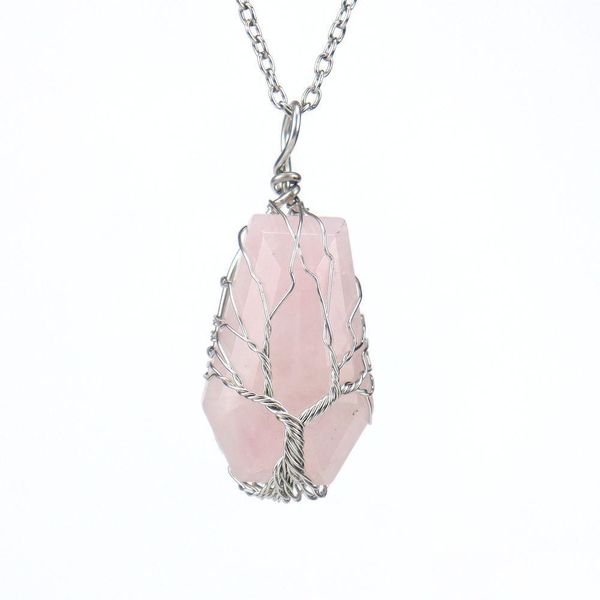 Pendentif Colliers Pierre Naturelle Cristal Chanceux Cercueil Charmes Arbre De Vie Fil Enroulé Améthyste Oeil De Tigre Rose Quartz Bijoux En Gros Dhwzu