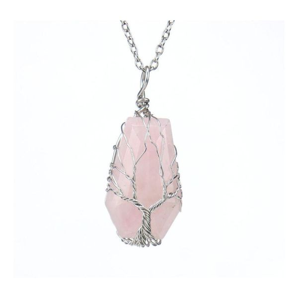 Pendentif Colliers Pierre Naturelle Cristal Chanceux Cercueil Charmes Arbre De Vie Fil Wrap Améthyste Oeil De Tigre Rose Quartz En Gros J Sexyha Dhz1A