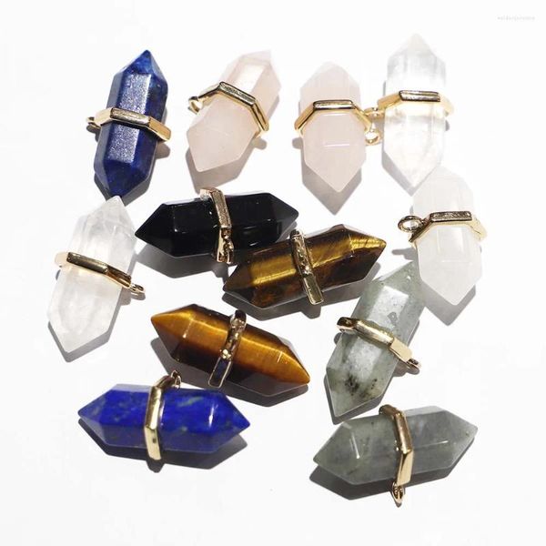 Pendentif Colliers Naturel Pierre Cristal Pilier Hexagonal Multicolore Ornement Collier Reiki Charme Bijoux Accessoire Fabrication En Gros 6 pcs