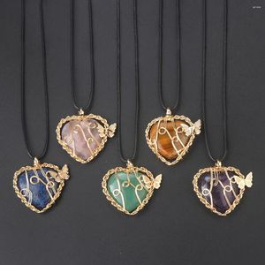 Pendentif Colliers Pierre Naturelle Cristal Reiki Bijoux Wrap Fil Papillon Énergie Améthyste Charmes Pour Faire DIY Collier Accessoire