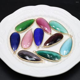 Pendentif colliers pierre naturelle coupe opale goutte d'eau coloré or bord guérison cristal breloques pour la fabrication de bijoux bricolage