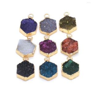 Pendentif Colliers Pierre Naturelle Druzy Agate Hexagonal Charmes Cristal Géode Pour DIY Collier Boucle D'oreille Faire Des Bijoux De Guérison