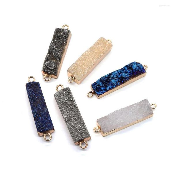 Pendentifs de collier en pierre naturelle Druzy, breloques en cristal, pour la fabrication de colliers, boucles d'oreilles, Quartz Drusy, connecteur à Double trou 4