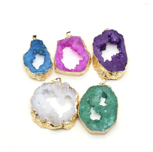 Colliers pendants Stone Natural Pendants Druzy Pendants Gold plaqué Irrégulier Onyx pour les bijoux de mode Fabriquant DIY Collier Collier Collier