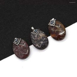 Collares pendientes Piedra natural Forma de huevo Ágata facetada 30x45 mm Incrustaciones de diamantes de imitación Encanto Ojo DIY Collar Pendiente Accesorio de joyería de moda