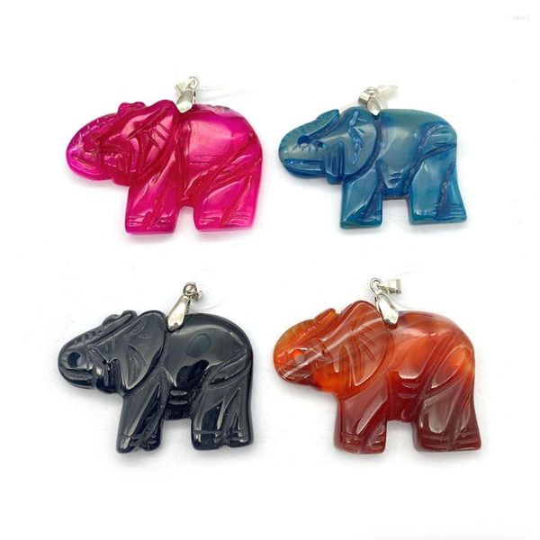 Pendentif Colliers Pierre Naturelle En Forme D'éléphant Agate Collier Sculpture Artisanat Bijoux Pour DIY Création En Gros