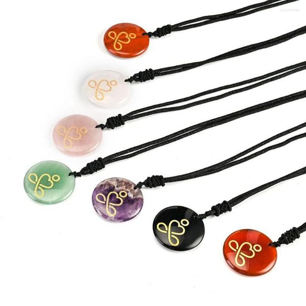 Pendentif Colliers Pierre Naturelle Graver Inde Yoga Chakras Modèle Abstrait Reiki Symbole Guérison Cristal Charme Bijoux Hommes Femmes Collier