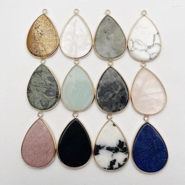 Pendentif Colliers Pierre Naturelle Plat Goutte D'eau Charme Rhodochrosite Lapis Lazuli Bijoux De Bricolage Faisant Des Accessoires Pour Hommes 26x40mm 10PC