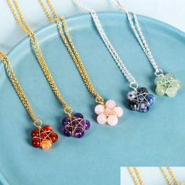 Colliers pendentifs Collier de fleurs en pierre naturelle Cristal Perles rondes brutes Star Beadedgemstone Pendentifs pour femmes Bijoux Drop Livraison Dhztz