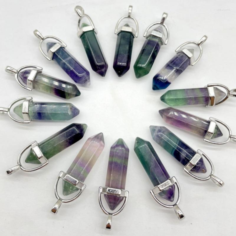 Pingente colares pedra natural fluorite cristal awl encantos pêndulo hexágono ponto pingentes de quartzo para fazer jóias colar brincos