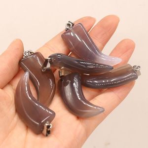 Pendentif Colliers Pierre Naturelle Gemme Gris Agate Corne Scimitar Artisanat Fait À La Main Collier De Bricolage Bracelet Bijoux Accessoires Cadeau Faisant 17x48mm