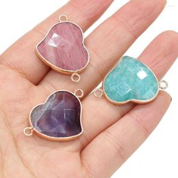 Collares pendientes Piedra natural Gema Corazón Conector Amazonita Amatista Artesanías hechas a mano DIY Collar Pulsera Accesorios de joyería Regalo Hacer