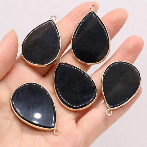 Pendentif Colliers Pierre Naturelle Pierre Gemme Larme Or Couleur Bordure Agate Noire Charmes Pour La Fabrication De Bijoux DIY Collier Boucles D'oreilles