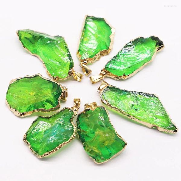 Pendentif Colliers Pierre Naturelle Plaqué Or Lunette Pendentifs En Cristal Teint Vert Brut Irrégulier Charmes Bijoux À Bricoler Soi-Même Faisant Des Accessoires 8Pcs