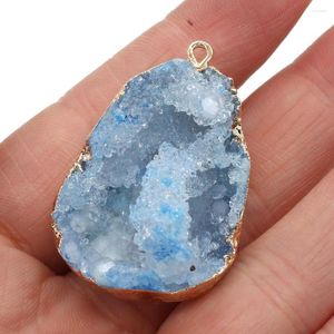 Pendentif colliers pierre naturelle plaqué or Druzys cristal bleu pour la fabrication de bijoux collier à faire soi-même femmes cadeau