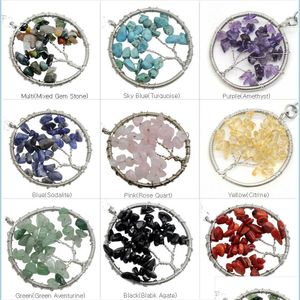 Collares colgantes Piedra natural Grava Forma redonda Joyería de piedras preciosas Chip Beads Semiprecioso Cristal Llavero Colgantes Neckl Dhgarden DH6QW