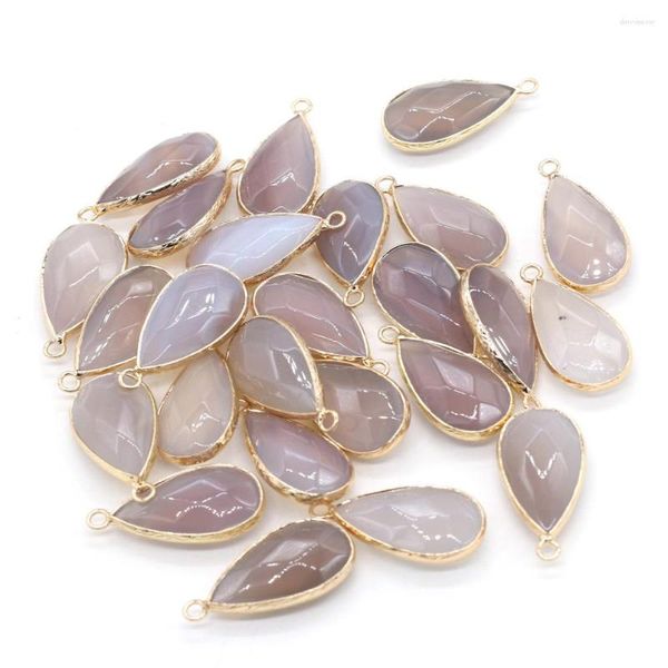 Pendentif Colliers Pierre naturelle Gris Agates Section Goutte d'eau Forme Charmes exquis pour la fabrication de bijoux DIY Collier Accessoires 15x30mm