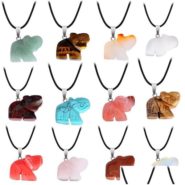 Pendentif Colliers Pierre Naturelle Sculpté À La Main Éléphant Cristal Agate Animal Jade Petit Collier Chaîne Drop Delivery Bijoux Pendentifs Dhraz