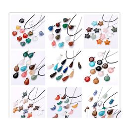 Hanger kettingen natuursteen hart kruis drop ketting opaal tijgers oog roze kwarts kristal chakra reiki genezing pendum voor vrouwen dh8p5