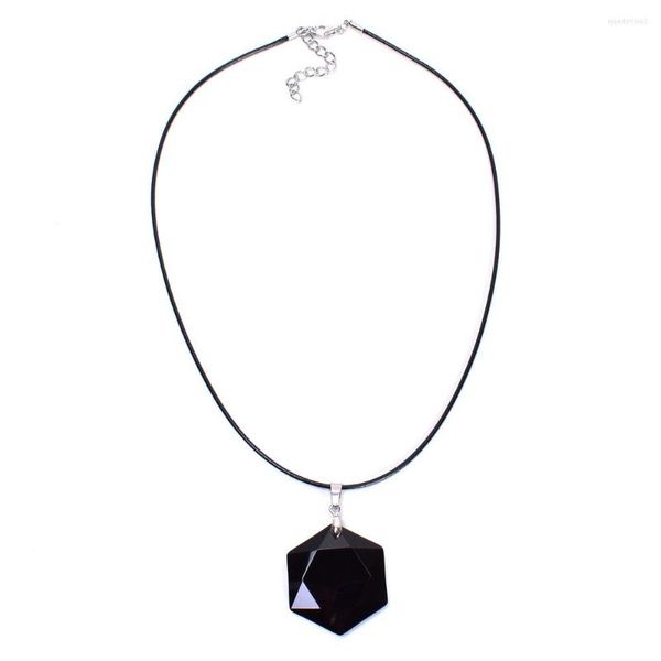 Pendentif Colliers Pierre Naturelle Hexagone Noir Agate Slide Collier Unisexe Bijoux Cadeau En Gros