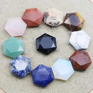 Pendentif colliers pierre naturelle hexagone facettes collier pendentifs bonne qualité charmes bijoux accessoires faisant en gros 8 pièces