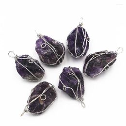 Pendentif Colliers Pierre naturelle Enroulement irrégulier Collier d'améthyste Violet Cristal Mode Reiki Charme DIY Bijoux Accessoires Faisant 8 pcs