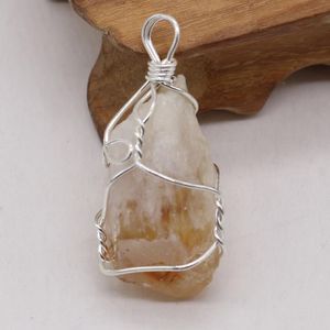 Hangende kettingen natuursteen onregelmatige kristalknop kronkelende zilveren draad voor sieraden makendiy ketting earring accessorie edelsteen charme cadeaupe