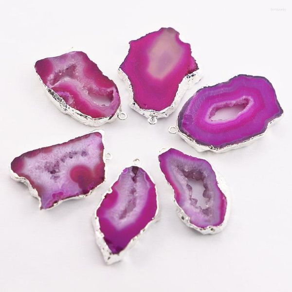 Pendentif Colliers Pierre Naturelle Irrégulière Rose Rouge Agate Tranche Minérale Guérison Plaqué Or Bord Collier Charms Bijoux En Gros 6pcs